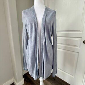 Ecru Pale Blue Linen Cardigan Sweater Flowy Feminine Pockets Soft